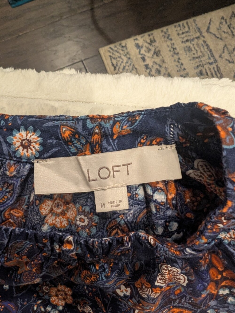 LOFT Navy Floral Ruffle Cap Sleeve Top - Picture 4 of 5